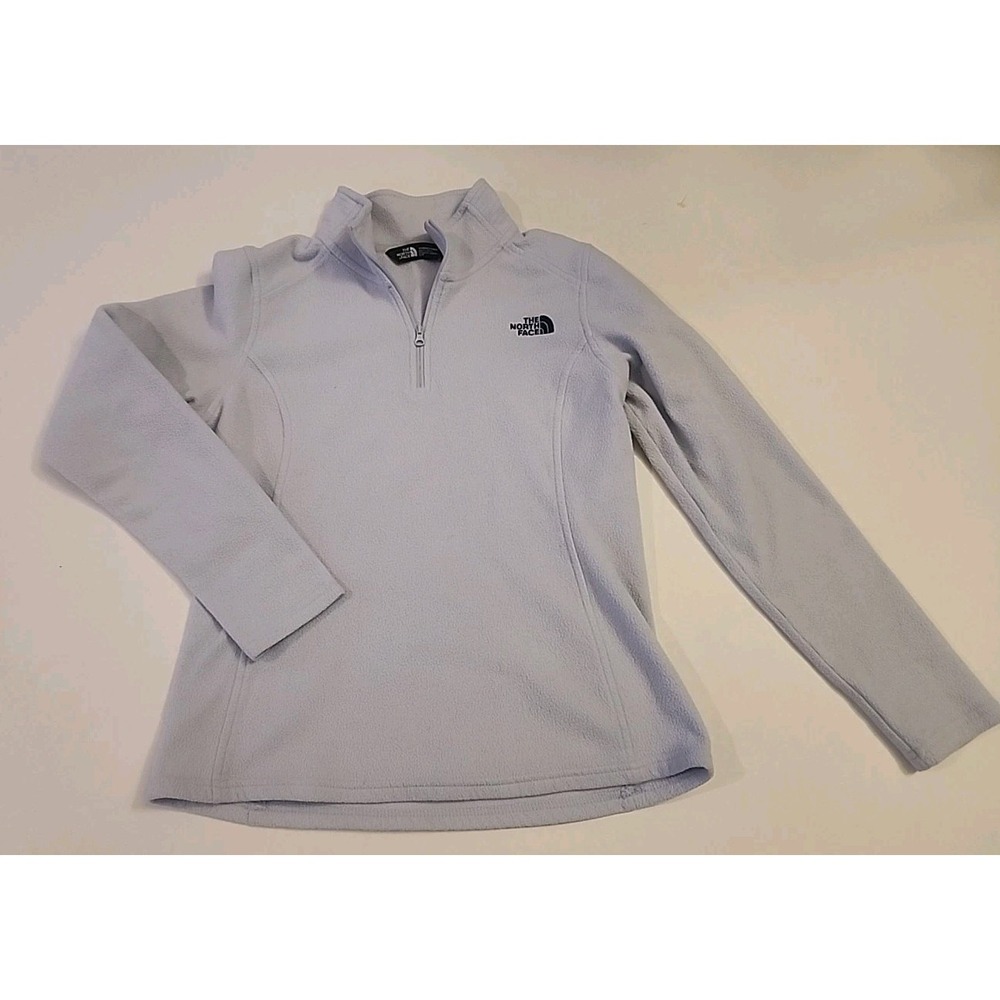 The North Face 1/4 Zip Pullover Women's Small Light Gray Black Logo